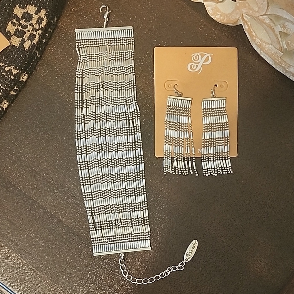 Classy Silver Bracelet and Earrings Set